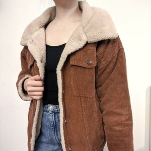 Brown corduroy faux fur lined jacket